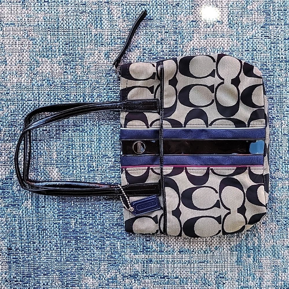 Coach signature striped tote